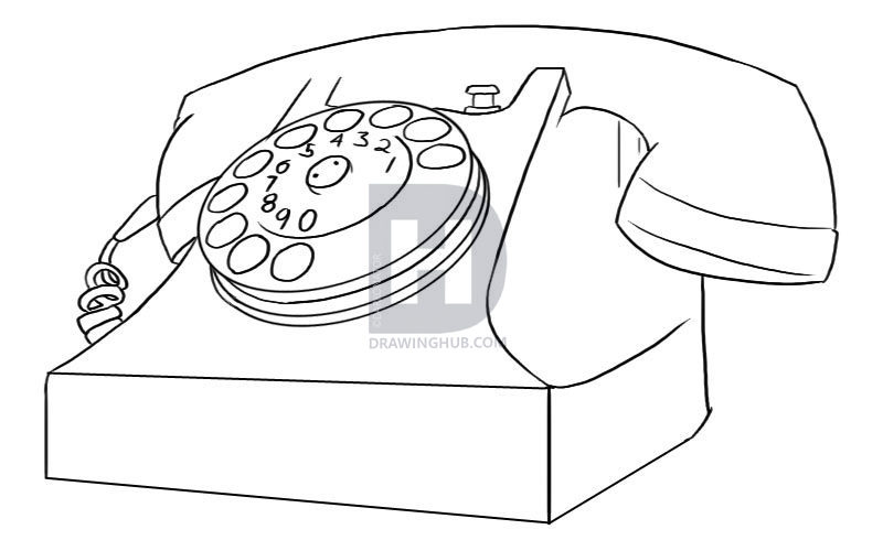 800x500 how to draw a phone, telephone, step - Telephone Drawing
