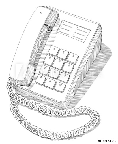 409x500 vintage office telephone drawing ink isolated on white backgroun - Telephone Drawing