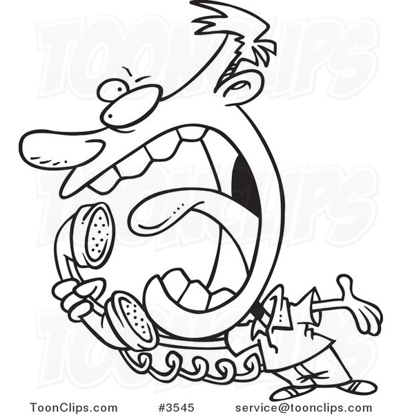 581x600 Cartoon Black And White Line Drawing Of A Guy Screaming Into - Telephone Line Drawing
