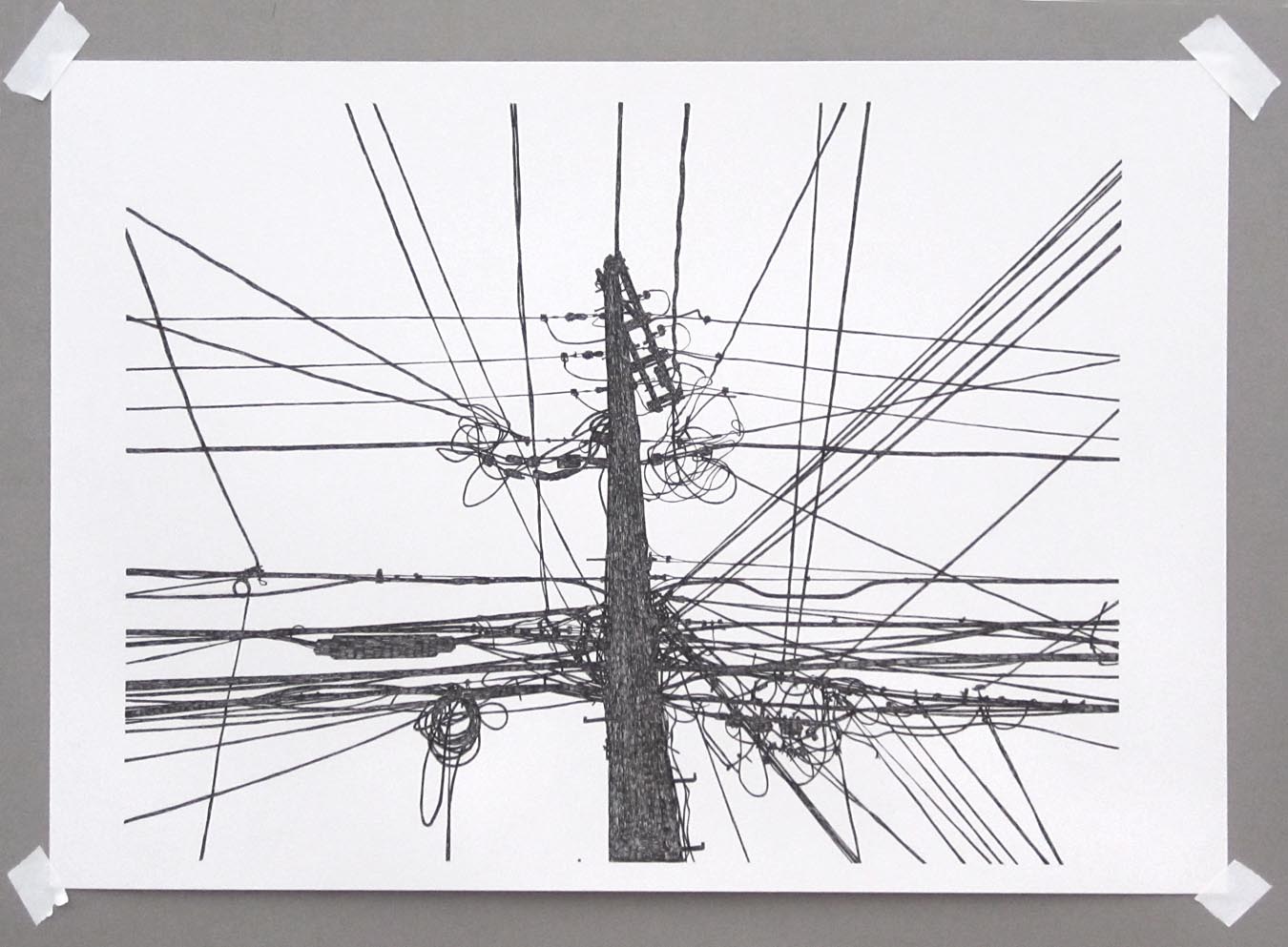 1350x993 Michael Mcguire The Last Telephone Pole Drawing - Telephone Line Drawing