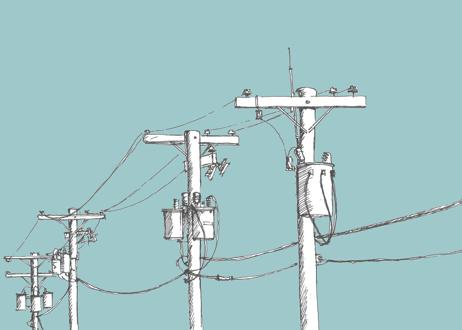 1500x1071 Ink And Digital Drawing Of Power Lines - Telephone Pole Drawing