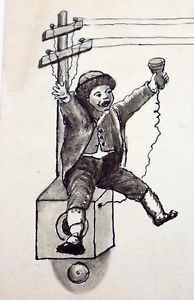 194x300 original old pen ink drawing boy on telephone box pole - Telephone Pole Drawing
