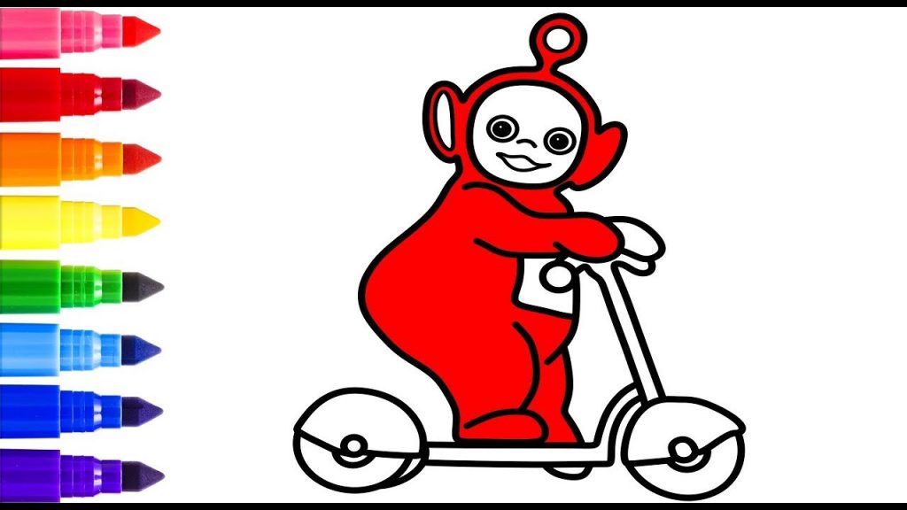 1024x576 Coloring Pages Teletubbies Po On Scooter Coloring And Drawing - Teletubbies Drawing