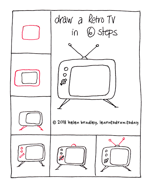 500x625 draw a retro tv in six steps learn to draw - Television Drawing