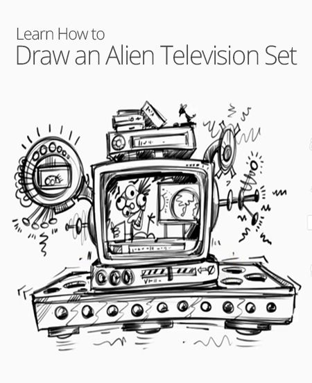 450x552 How To Draw An Alien Television Set Art Lessons - Television Set Drawing