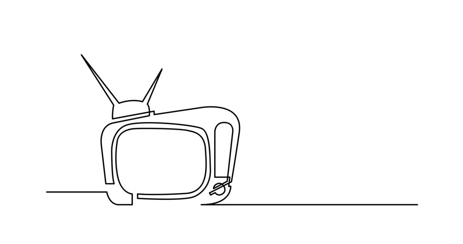 910x480 Self Drawing Animation Of One Line Drawing Of Retro Tv Set - Television Set Drawing