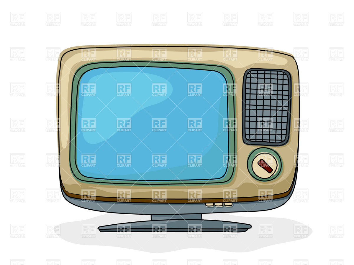 1200x900 Drawing Of Retro Style Tv Set With Blank Blue Screen Vector Image - Television Set Drawing