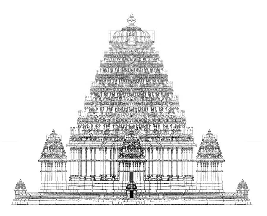 900x728 Hindu Temple Building, Karnataka, India - Temple Drawing