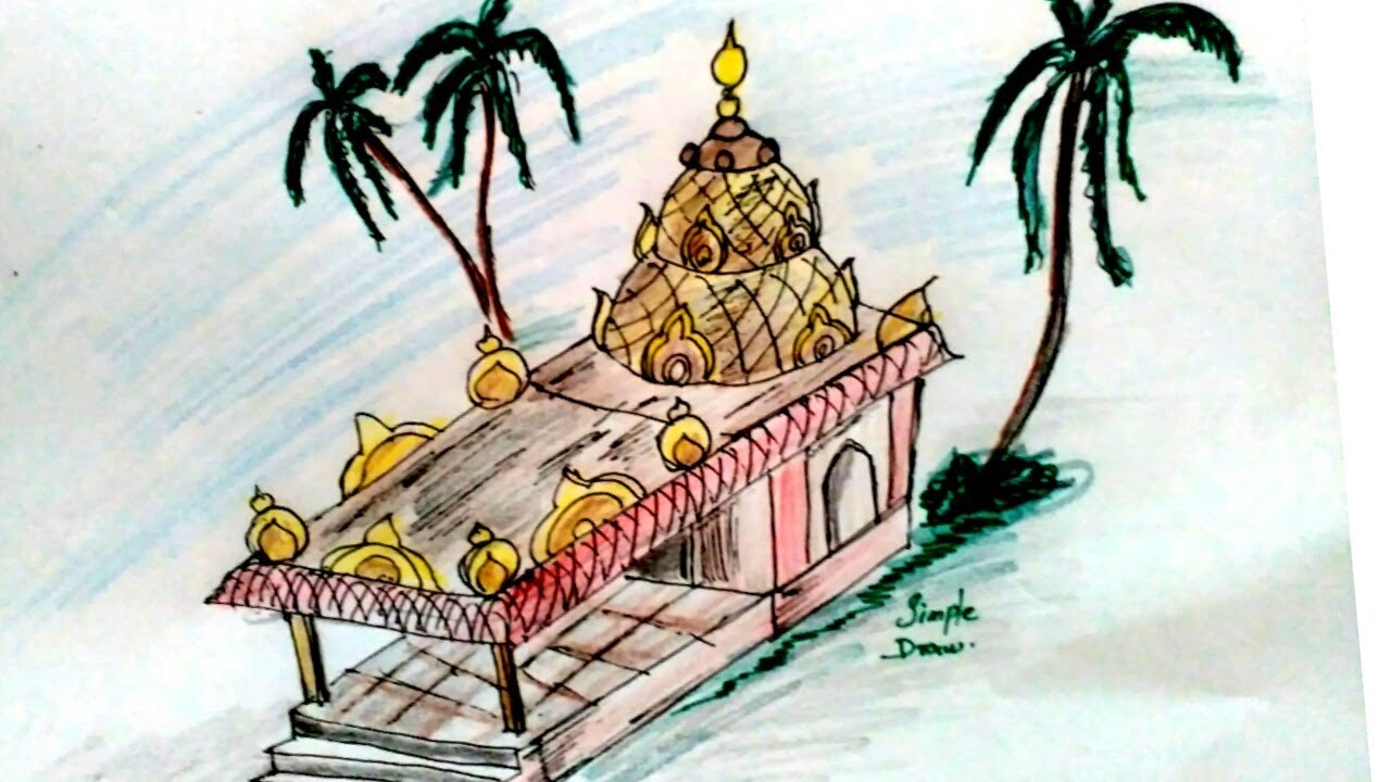 1280x720 How To Draw Temple - Temple Drawing