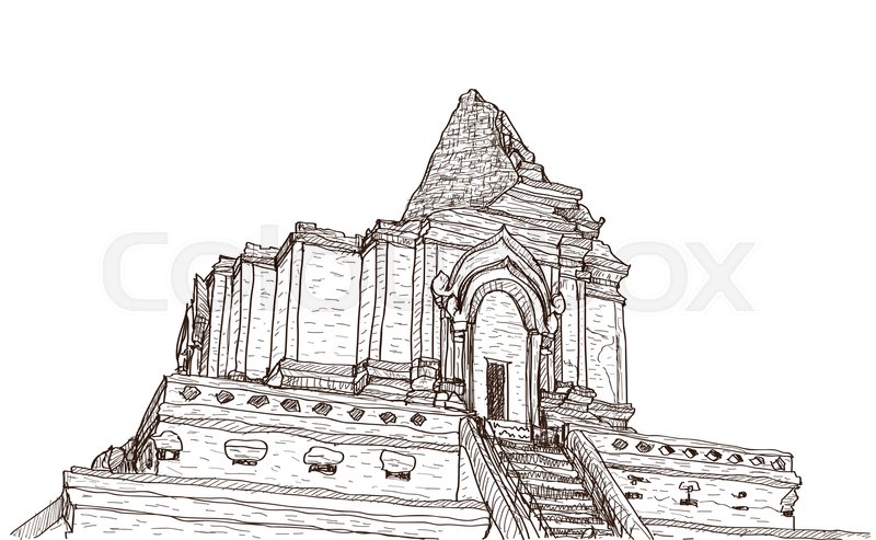 800x493 sketch old temple pagoda stock vector colourbox - Temple Drawing