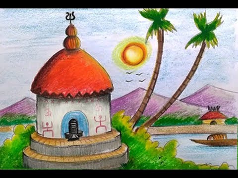 480x360 How To Draw Village Temple For Kids - Temple Drawing