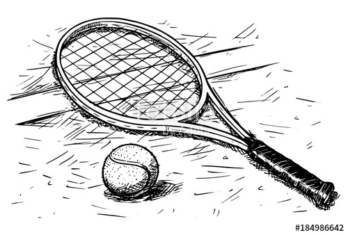 500x338 tennis racket and ball vector hand drawing stock image - Tennis Drawing