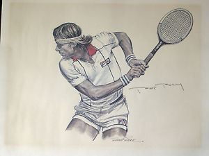 300x225 vtg lithograph watercolor tennis drawing for fila signed - Tennis Drawing