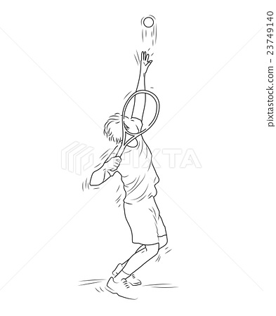 393x450 Tennis Player In Action, Hand Draw Sketch - Tennis Player Drawing