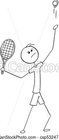 198x470 vector cartoon of male tennis player service serving cartoon - Tennis Player Drawing