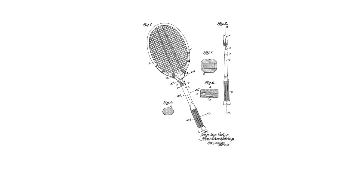 1200x630 tennis racket vintage patent hand drawing - Tennis Racket Drawing