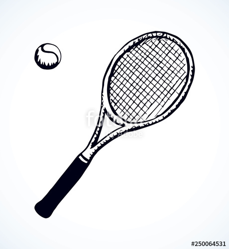 460x500 tennis racket and ball vector drawing stock image and royalty - Tennis Racket Drawing