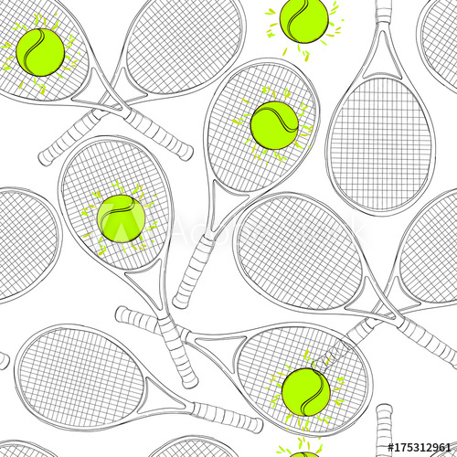 500x500 illustration of seamless pattern with tennis, rackets, ball hand - Tennis Racket Drawing