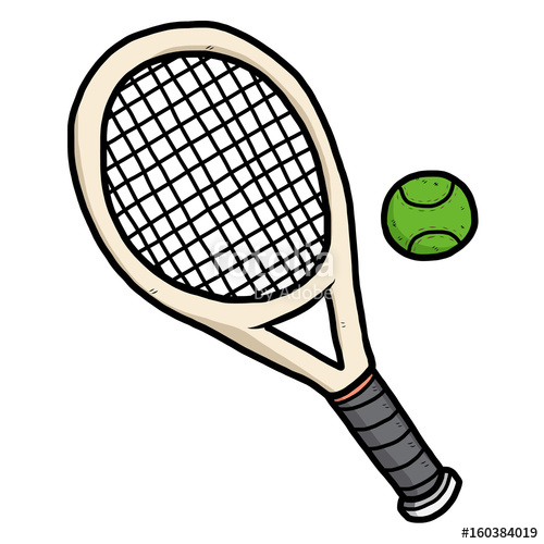 500x500 tennis ball and racket cartoon vector and illustration, hand - Tennis Racket Drawing