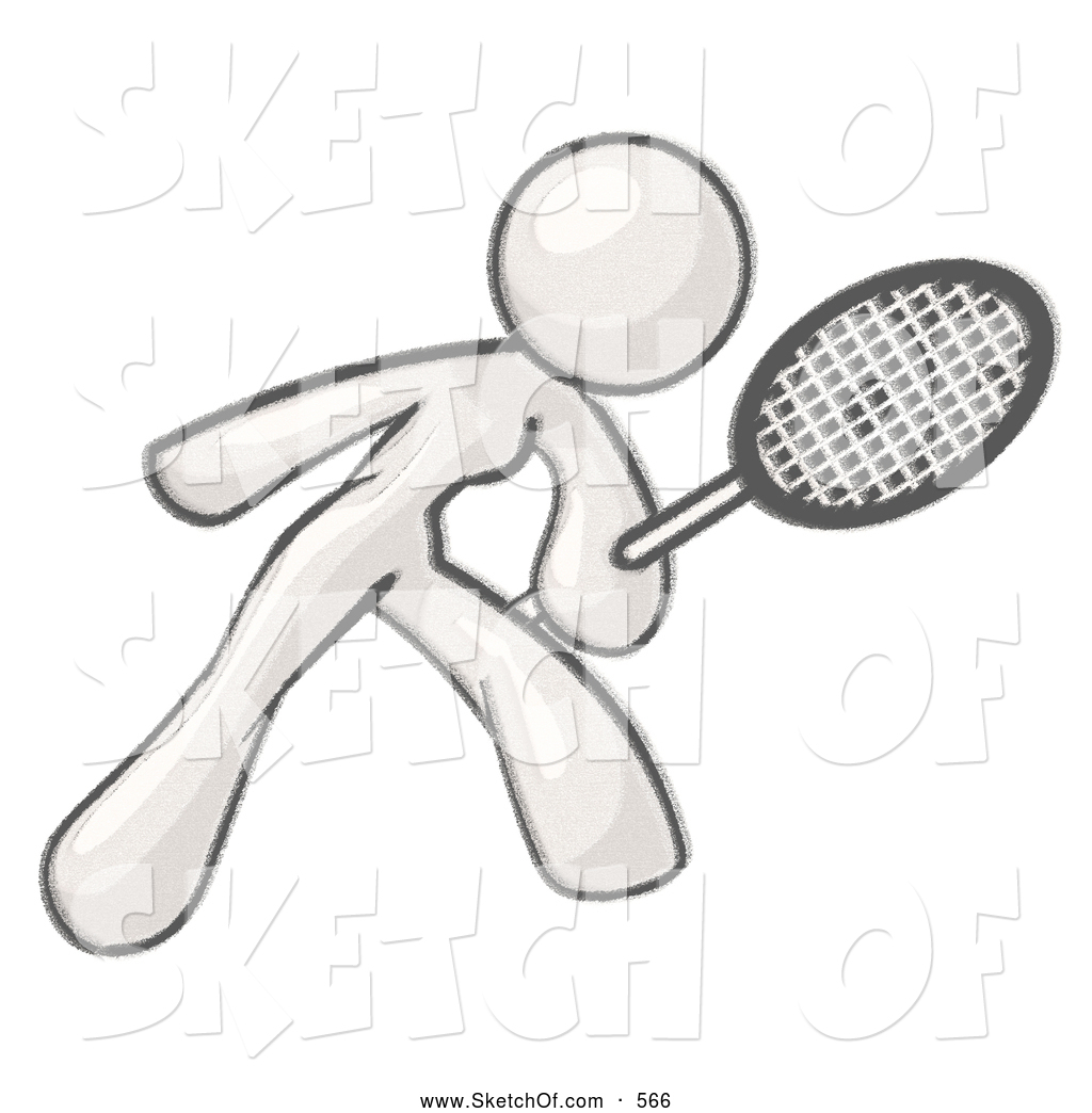 1024x1044 drawing of a sketched design mascot female preparing to hit - Tennis Racquet Drawing