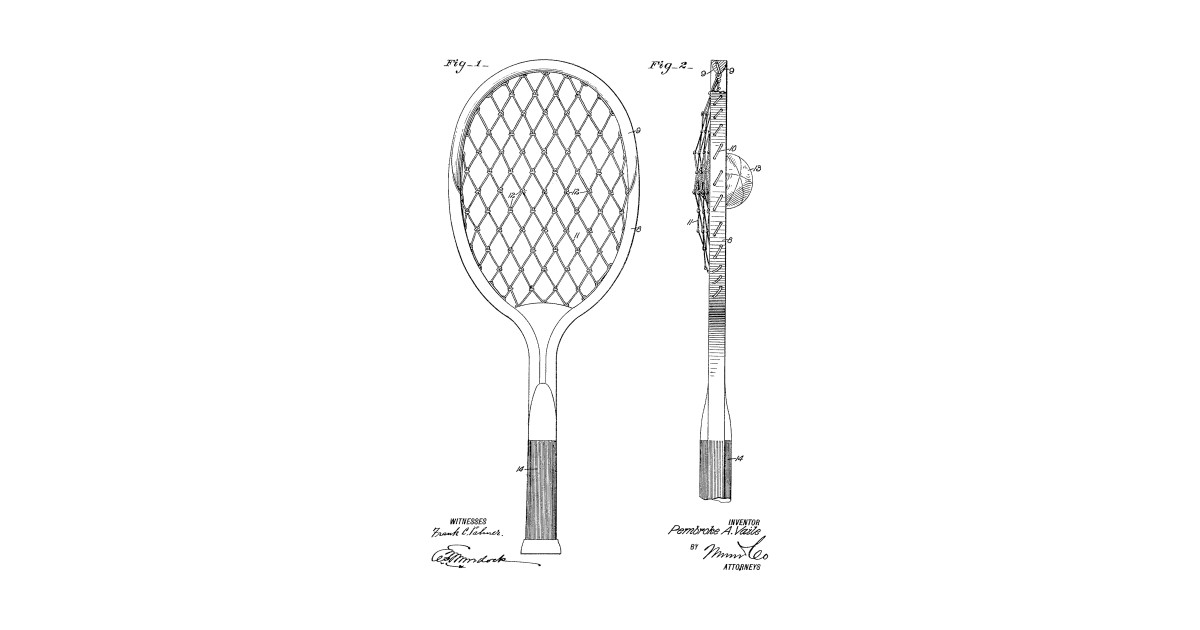 1200x630 tennis racket vintage patent hand drawing - Tennis Racquet Drawing