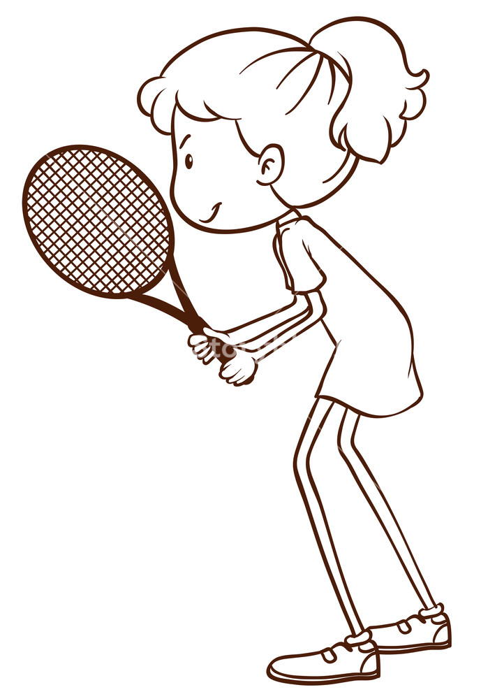 689x1000 a plain drawing of a tennis player on a white background royalty - Tennis Racquet Drawing