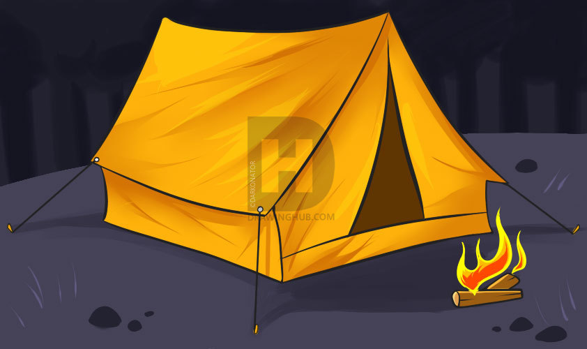 842x500 how to draw a tent, step - Tent Drawing