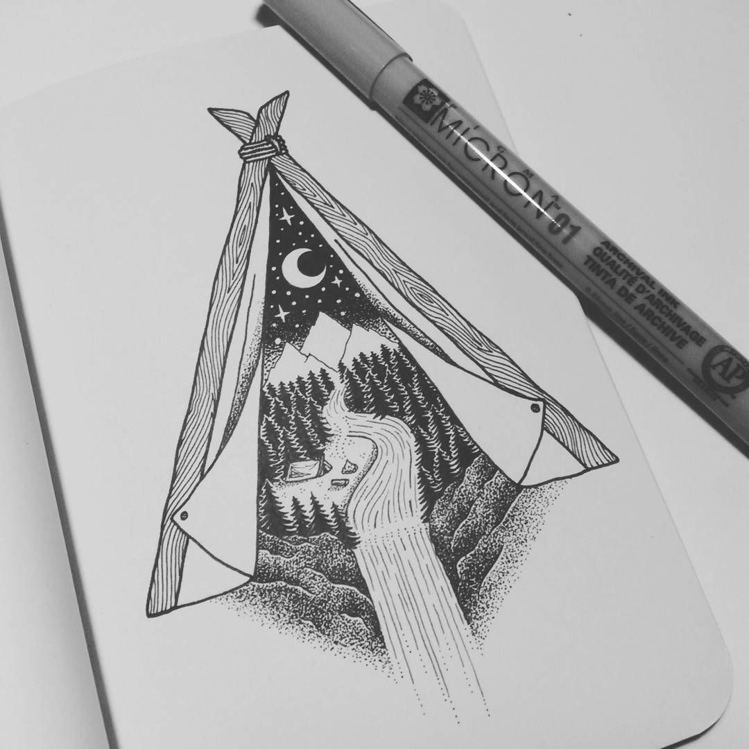 1080x1080 tent view ii tattoos art, tattoos, camping tattoo - Tent Drawing