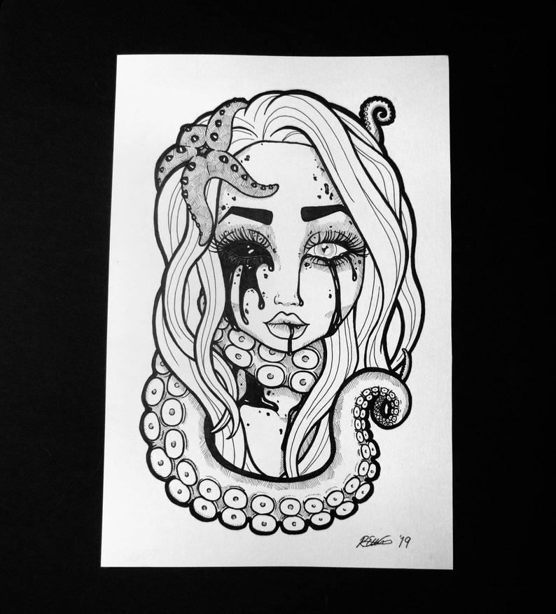 794x876 Ink And Tentacles Drawing Etsy - Tentacles Drawing