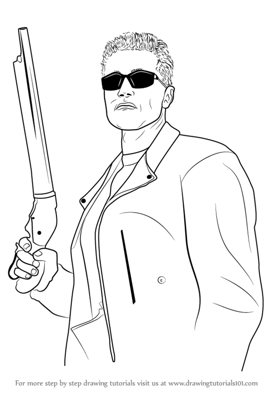 566x800 Learn How To Draw Arnold Schwarzenegger As The Terminator - Terminator Drawing
