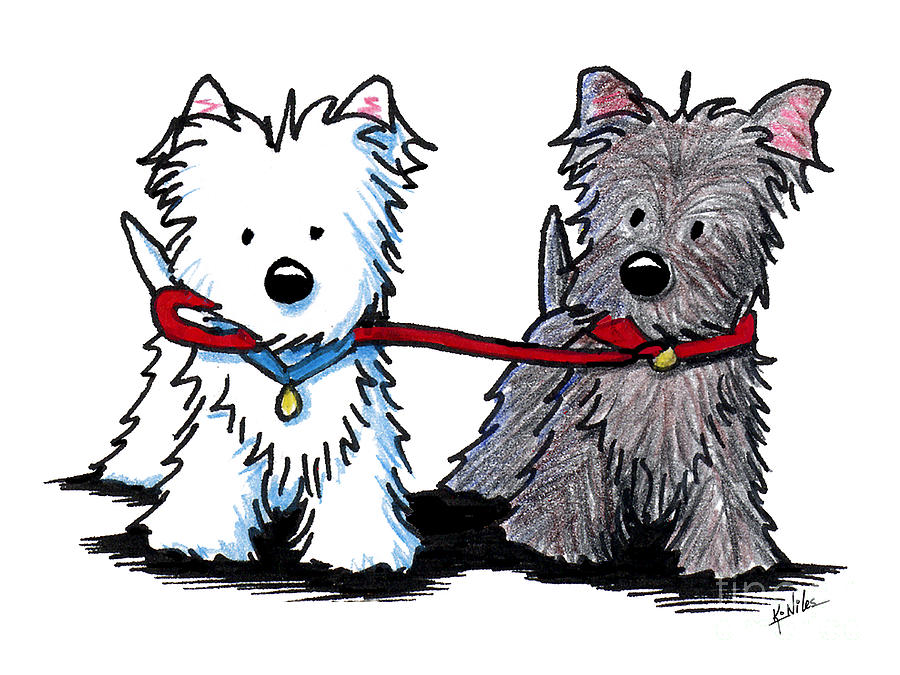 900x675 terrier walking buddies drawing - Terrier Drawing