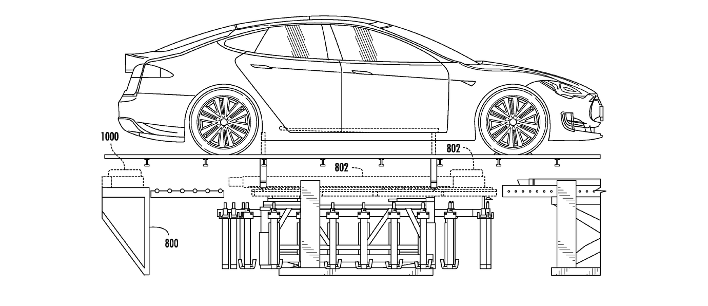 1380x596 tesla's battery swapping magic revealed in new patent application - Tesla Drawing