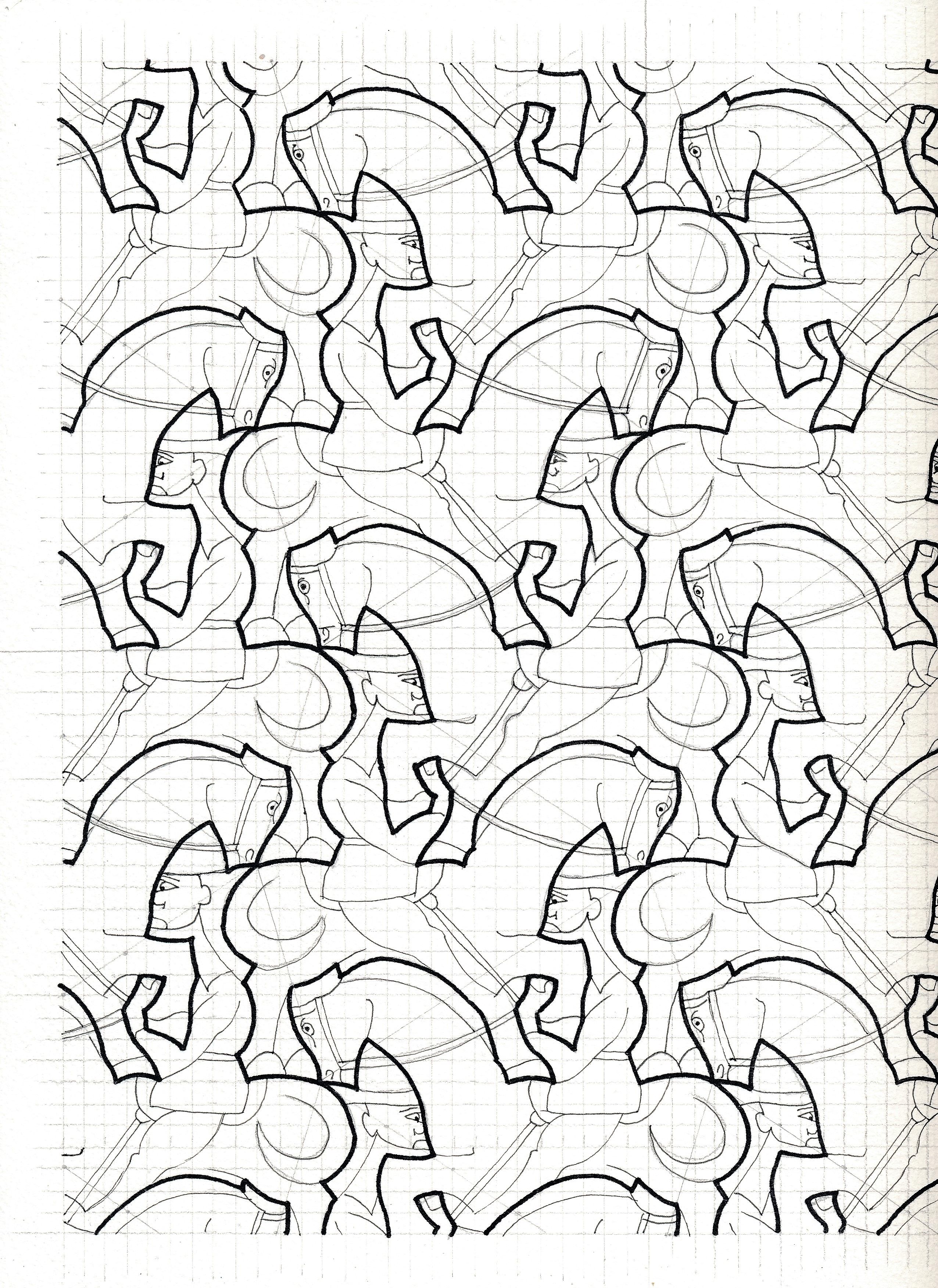 2552x3504 M C Escher - Tessellation Drawing