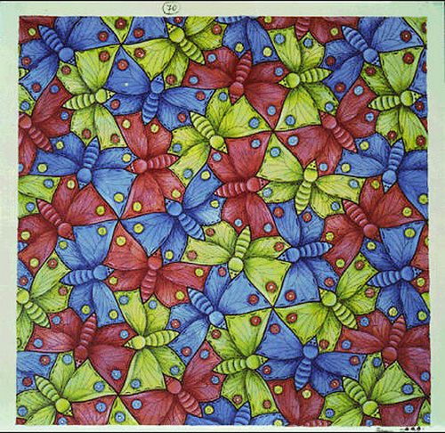 500x486 Escher Tessellation Butterflies Drawing Colour Shape - Tessellation Drawing