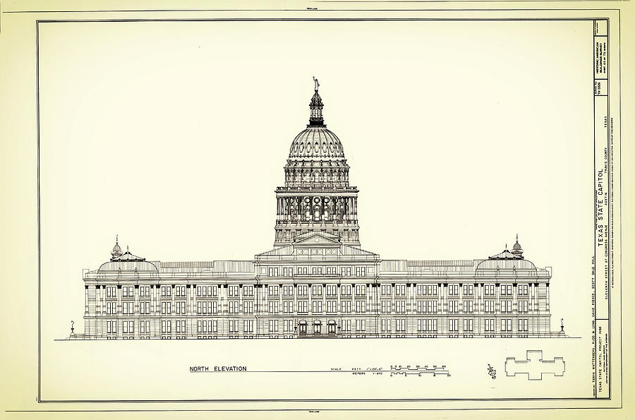 900x595 texas state capitol architectural design drawing - Texas Drawing