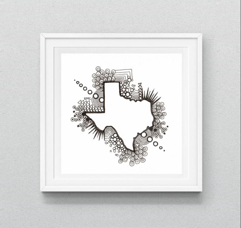 794x751 texas map printable texas map drawing texas wall art state etsy - Texas Map Drawing