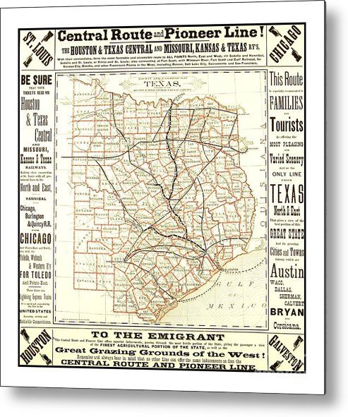 493x591 texas metal print featuring the drawing texas central route - Texas Map Drawing