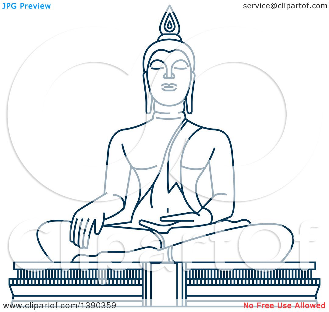 1080x1024 clipart of a blue thai travel landmark, big buddha temple - Thai Buddha Drawing
