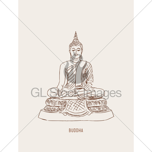 500x500 thai culture concept with buddha and vase of lotussketc gl - Thai Buddha Drawing
