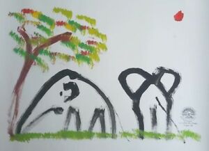 300x217 Home Wall Thai Elephant Draw Art Painting Decorative Animal Signed - Thai Elephant Drawing