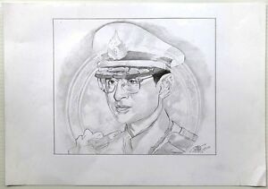 300x211 King Bhumibol Of Thailand Pencil Drawing On Card X Ebay - Thailand Drawing