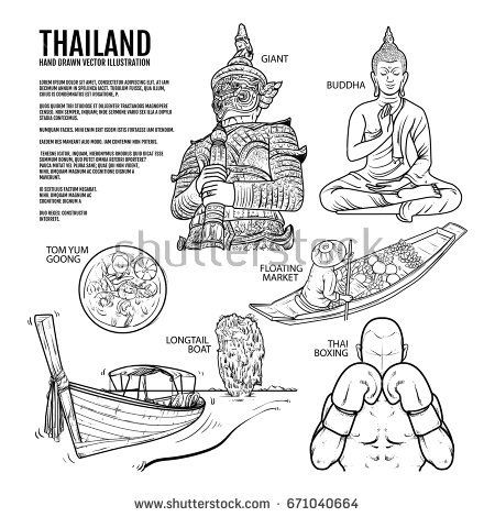 450x470 Thailand Travel Landmarks Hand Draw Vector Illustration Amazing - Thailand Drawing