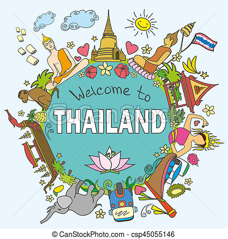 450x470 Welcome To Thailand Set Thai Color Vector Icons And Symbols - Thailand Drawing