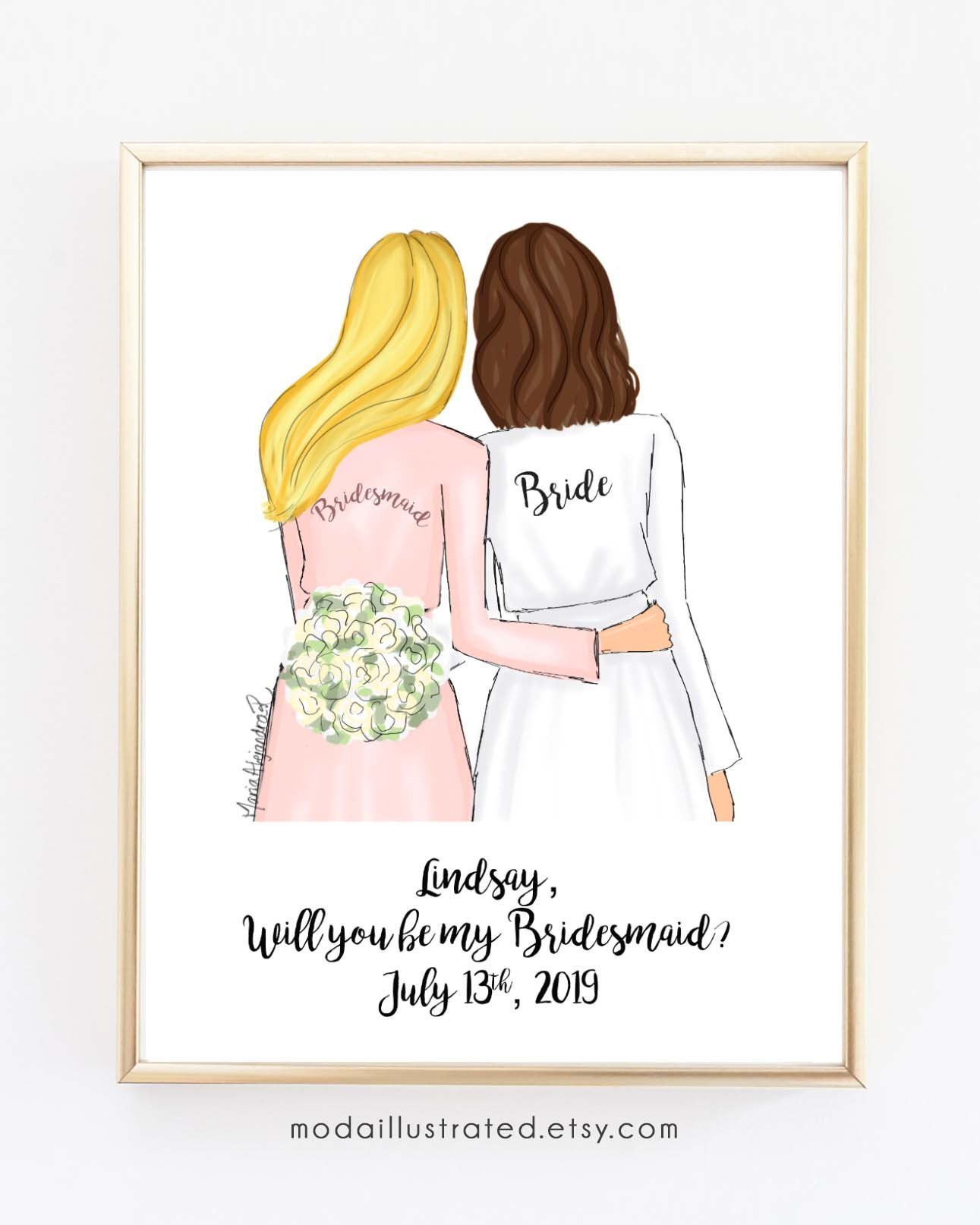 1291x1614 maid of honor proposal asking card, cute bridesmaid and bride - Thank You Card Drawing