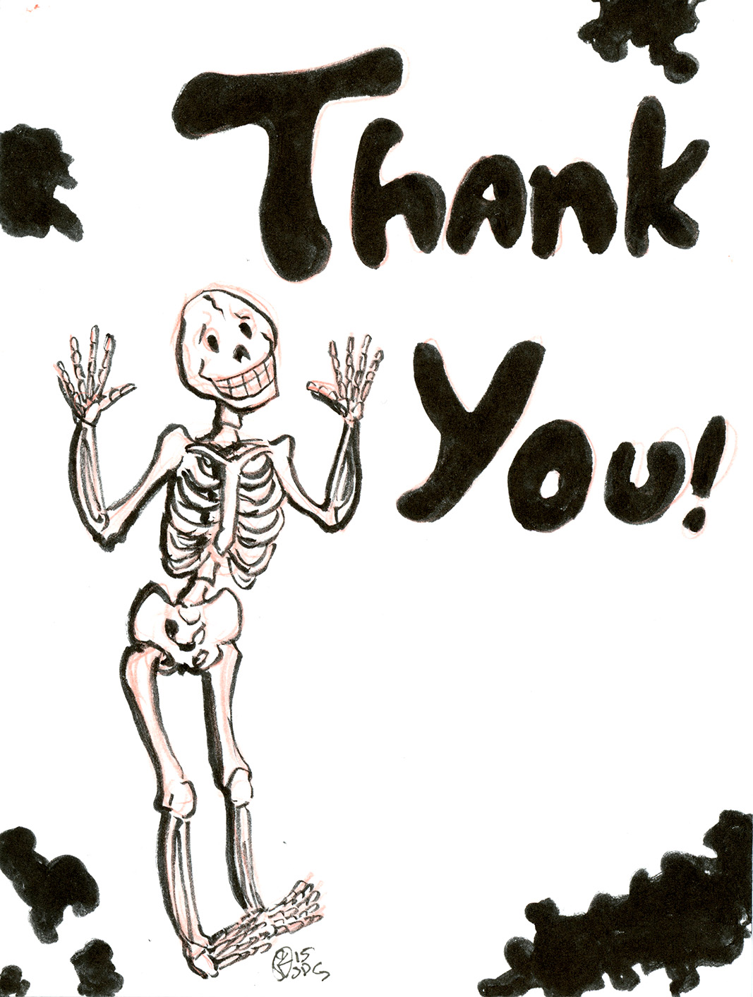 1067x1413 thank you skeleton inktober drawing on storenvy - Thank You Drawing