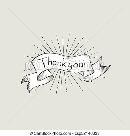 450x470 thank you sign engraving lettering flag banner over retro back - Thank You Drawing