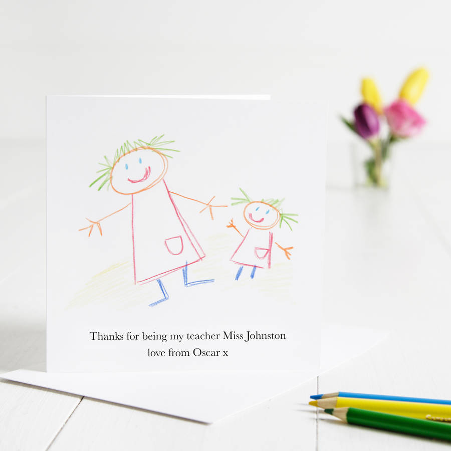 900x900 childs drawing thank you teacher card - Thank You Drawing