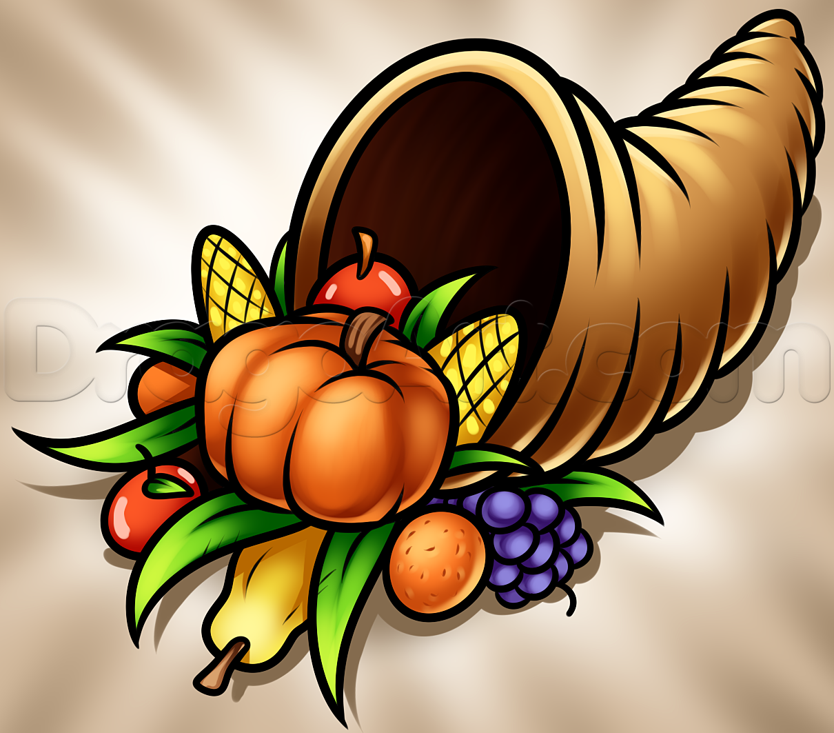 1210x1063 How To Draw A Cornucopia, Step - Thanksgiving Cornucopia Drawing