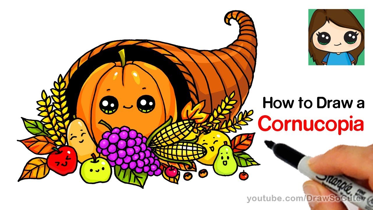 1280x720 How To Draw A Cornucopia Easy - Thanksgiving Cornucopia Drawing