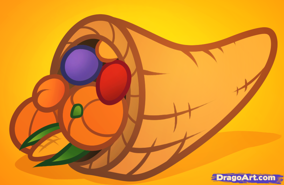 927x605 How To Draw A Cornucopia For Kids, Step - Thanksgiving Cornucopia Drawing